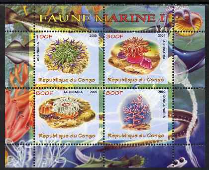 Congo 2009 Sea Life #1 perf sheetlet containing 4 values unmounted mint, stamps on marine life, stamps on fish