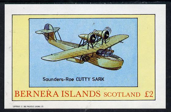 Bernera 1982 Seaplanes (Cutty Sark) imperf deluxe sheet (Â£2 value) unmounted mint, stamps on aviation    seaplane