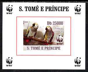 St Thomas & Prince Islands 2009 WWF - African Grey Parrot #1 individual imperf deluxe sheet unmounted mint. Note this item is privately produced and is offered purely on its thematic appeal, stamps on , stamps on  wwf , stamps on birds, stamps on parrots