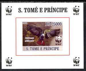 St Thomas & Prince Islands 2009 WWF - African Grey Parrot #3 individual imperf deluxe sheet unmounted mint. Note this item is privately produced and is offered purely on its thematic appeal, stamps on , stamps on  wwf , stamps on birds, stamps on parrots