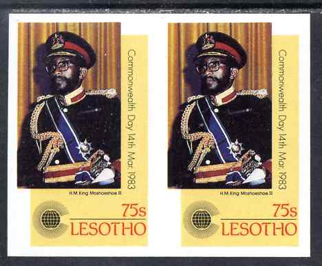 Lesotho 1983 King Moshoeshoe 75s (from Commonwealth Day set) imperf pair unmounted mint as SG539, stamps on royalty