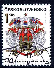 Czechoslovakia 1968 Arms of Prague 1k fine used SG 1779, stamps on , stamps on  stamps on arms, stamps on  stamps on heraldry