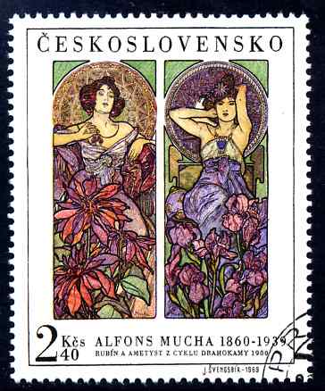 Czechoslovakia 1969 'Ruby and Amethyst' 2k40 from Women in Art fine used SG 1838, stamps on arts, stamps on women, stamps on minerals