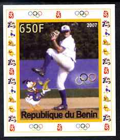 Benin 2007 Baseball #01 individual imperf deluxe sheet with Olympic Rings & Disney Character unmounted mint, stamps on sport, stamps on olympics, stamps on baseball, stamps on disney