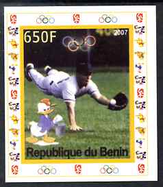 Benin 2007 Baseball #03 individual imperf deluxe sheet with Olympic Rings & Disney Character unmounted mint, stamps on sport, stamps on olympics, stamps on baseball, stamps on disney