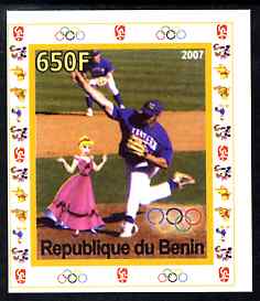Benin 2007 Baseball #04 individual imperf deluxe sheet with Olympic Rings & Disney Character unmounted mint, stamps on sport, stamps on olympics, stamps on baseball, stamps on disney