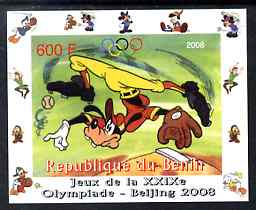 Benin 2008 Disney Characters playing Baseball #04 individual imperf deluxe sheet with Olympic Rings unmounted mint. Note this item is privately produced and is offered pu..., stamps on sport, stamps on olympics, stamps on baseball, stamps on disney