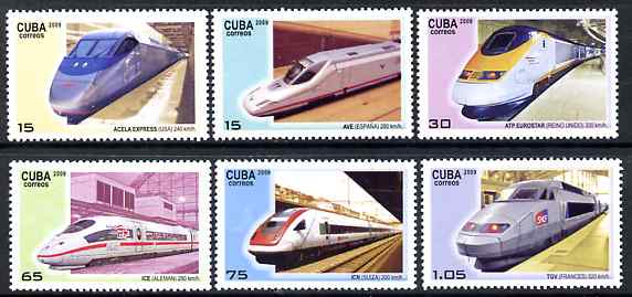 Cuba 2009 High Speed Trains perf set of 6 unmounted mint, stamps on railways