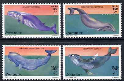 Somalia 1999 Whales perf set of 4 unmounted mint. Note this item is privately produced and is offered purely on its thematic appeal Michel 789-92, stamps on , stamps on  stamps on whales