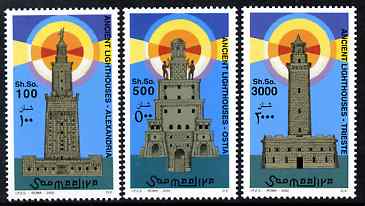 Somalia 2002 Lighthouses perf set of 3 unmounted mint. Note this item is privately produced and is offered purely on its thematic appeal Michel 976-8, stamps on , stamps on  stamps on lighthouses
