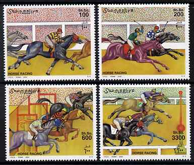 Somalia 2000 Horse Racing perf set of 4 unmounted mint. Note this item is privately produced and is offered purely on its thematic appeal Michel 832-5, stamps on sport, stamps on horses, stamps on horse racing