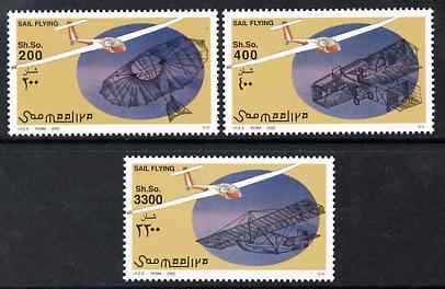 Somalia 2002 Sail Flying perf set of 3 unmounted mint. Note this item is privately produced and is offered purely on its thematic appeal Michel 995-7, stamps on aviation, stamps on gliders