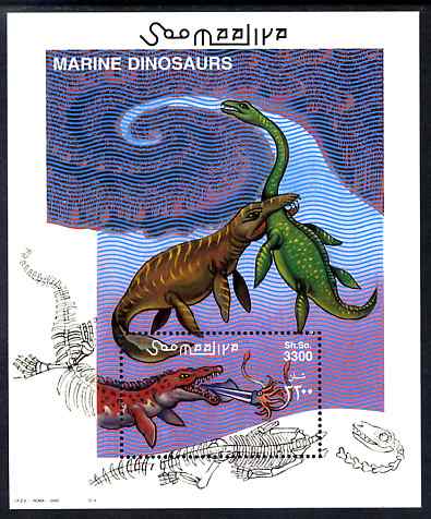 Somalia 2000 Marine Dinosaurs perf m/sheet unmounted mint. Note this item is privately produced and is offered purely on its thematic appeal Michel BL 71, stamps on marine life, stamps on dinosaurs