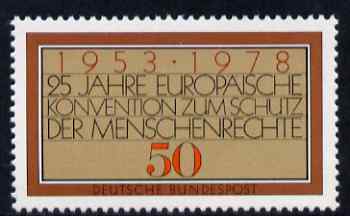 Germany - West 1978 25th Anniversary of European Human Rights 50pf unmounted mint, SG 1870, stamps on human rights