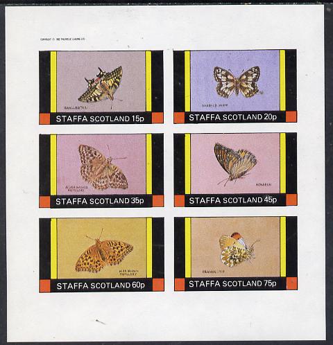 Staffa 1982 Butterflies (Swallowtail, Monarch, Orange Tip, etc) imperf set of 6 values (15p to 75p) unmounted mint, stamps on butterflies