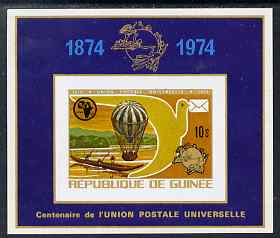 Guinea - Conakry 1974 Centenary of UPU imperf m/sheet (showing Balloon) from a limited printing unmounted mint as SG 862a, stamps on postal, stamps on  upu , stamps on aviation, stamps on balloons, stamps on transport