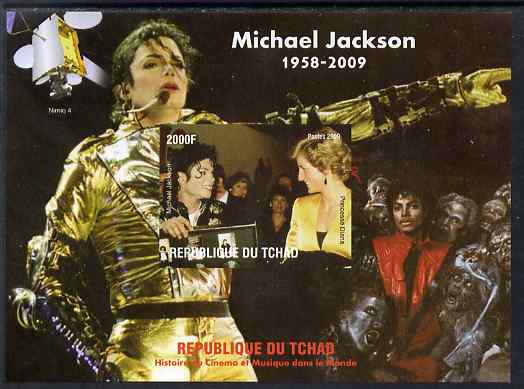 Chad 2009 Michael Jackson #3 with Princess Diana imperf s/sheet unmounted mint. Note this item is privately produced and is offered purely on its thematic appeal. , stamps on , stamps on personalities, stamps on diana, stamps on royalty, stamps on music, stamps on pops, stamps on rock, stamps on dancing
