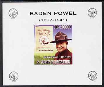 St Thomas & Prince Islands 2008 Baden Powell #4 individual imperf deluxe sheet unmounted mint. Note this item is privately produced and is offered purely on its thematic appeal, stamps on personalities, stamps on scouts, stamps on 