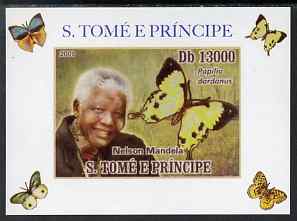 St Thomas & Prince Islands 2009 Nelson Mandela & Butterfly #2 individual imperf deluxe sheet unmounted mint. Note this item is privately produced and is offered purely on its thematic appeal, stamps on , stamps on personalities, stamps on mandela, stamps on nobel, stamps on peace, stamps on racism, stamps on human rights, stamps on butterflies
