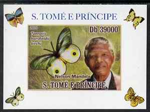 St Thomas & Prince Islands 2009 Nelson Mandela & Butterfly #3 individual imperf deluxe sheet unmounted mint. Note this item is privately produced and is offered purely on its thematic appeal, stamps on , stamps on personalities, stamps on mandela, stamps on nobel, stamps on peace, stamps on racism, stamps on human rights, stamps on butterflies