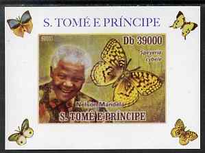 St Thomas & Prince Islands 2009 Nelson Mandela & Butterfly #4 individual imperf deluxe sheet unmounted mint. Note this item is privately produced and is offered purely on..., stamps on , stamps on personalities, stamps on mandela, stamps on nobel, stamps on peace, stamps on racism, stamps on human rights, stamps on butterflies