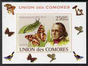 Comoro Islands 2008 Entomologists & Butterflies #3 Louis Agassiz individual imperf deluxe sheet unmounted mint. Note this item is privately produced and is offered purely on its thematic appeal, it has no postal validity, stamps on , stamps on  stamps on , stamps on  stamps on personalities, stamps on  stamps on butterflies, stamps on  stamps on scientists, stamps on  stamps on 