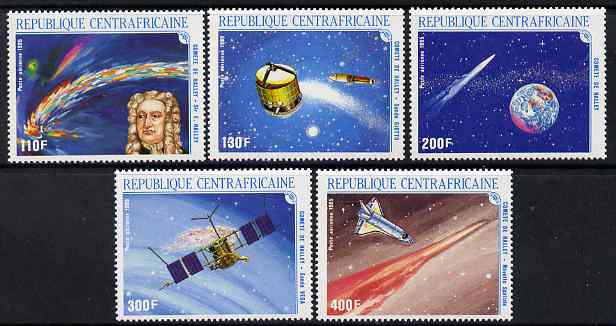 Central African Republic 1986 Appearance of Halleys Comet - 2nd issue perf set of 5 unmounted mint SG 1184-88, stamps on space, stamps on halley, stamps on satellites