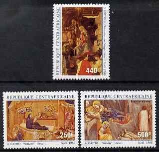 Central African Republic 1986 Christmas - Nativity paintings perf set of 3 unmounted mint SG 1233-5, stamps on christmas, stamps on arts, stamps on botticelli, stamps on giotto