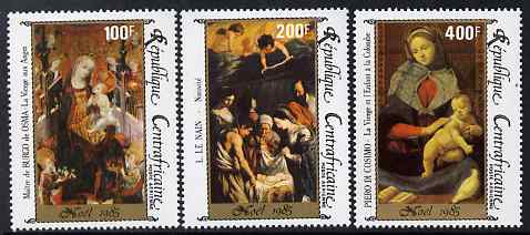 Central African Republic 1985 Christmas - Nativity paintings perf set of 3 unmounted mint SG 1160-62, stamps on christmas, stamps on arts, stamps on 