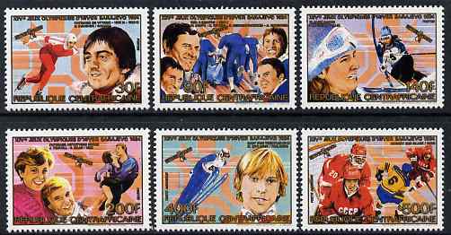 Central African Republic 1986 Winter Olympic Gold Medallists perf set of 6 unmounted mint SG 1048-53, stamps on olympics, stamps on ice skating, stamps on bob sled, stamps on ice hockey
