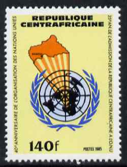 Central African Republic 1985 40th Anniversary of United nations 140f unmounted mint SG 1159, stamps on united nations