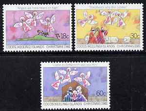 Cocos (Keeling) Islands 1981 Christmas perf set of 3 unmounted mint, SG 72-4, stamps on christmas, stamps on music, stamps on carols, stamps on angels