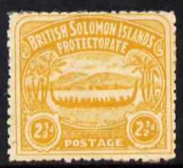 Solomon Islands 1907 Large Canoe 2.5d yellow mounted mint SG4, stamps on canoes