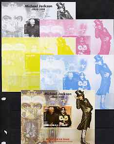 Chad 2009 Michael Jackson #2 with Nelson Mandela m/sheet the set of 5 imperf progressive proofs comprising the 4 individual colours plus all 4-colour composite, unmounted..., stamps on personalities, stamps on mandela, stamps on nobel, stamps on peace, stamps on racism, stamps on human rights, stamps on music, stamps on pops, stamps on rock, stamps on dancing