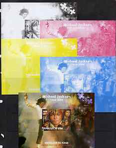 Chad 2009 Michael Jackson #1 m/sheet the set of 5 imperf progressive proofs comprising the 4 individual colours plus all 4-colour composite, unmounted mint, stamps on personalities, stamps on music, stamps on pops, stamps on rock, stamps on dancing