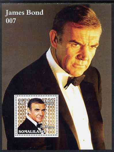 Somaliland 2002 James Bond (Sean Connery) #1 perf m/sheet unmounted mint. Note this item is privately produced and is offered purely on its thematic appeal, stamps on movies, stamps on films, stamps on  spy , stamps on cinema, stamps on scots, stamps on scotland, stamps on entertainments, stamps on 