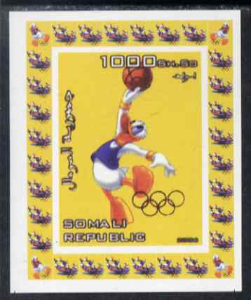 Somalia 2006 Beijing Olympics (China 2008) #10 - Donald Duck Sports - Basketball imperf individual deluxe sheet unmounted mint. Note this item is privately produced and is offered purely on its thematic appeal, stamps on disney, stamps on entertainments, stamps on films, stamps on cinema, stamps on cartoons, stamps on sport, stamps on basketball, stamps on olympics