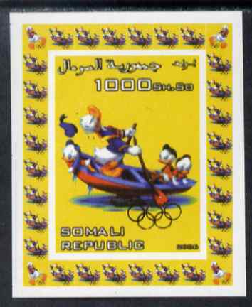 Somalia 2006 Beijing Olympics (China 2008) #13 - Donald Duck Sports - Rowing imperf individual deluxe sheet unmounted mint. Note this item is privately produced and is of..., stamps on disney, stamps on entertainments, stamps on films, stamps on cinema, stamps on cartoons, stamps on sport, stamps on rowing, stamps on olympics