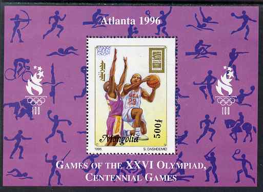 Mongolia 1996 Atlanta Olympics - Basketball 500t perf m/sheet unmounted mint SG MS 2557a, stamps on olympics, stamps on sport, stamps on basketball
