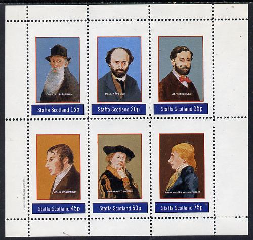 Staffa 1982 Artists (Pissarro, Constable, Turner, etc) perf set of 6 values (15p to 75p) unmounted mint, stamps on arts     personalities      pissarro    cezanne    sisley    constable    rembrandt    turner