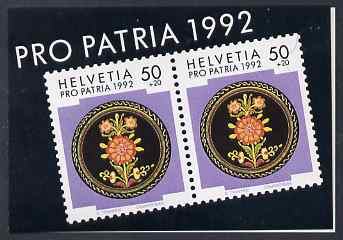 Switzerland 1992 Pro Patria 7f80 booklet complete and very fine, SG PSB3, stamps on flowers