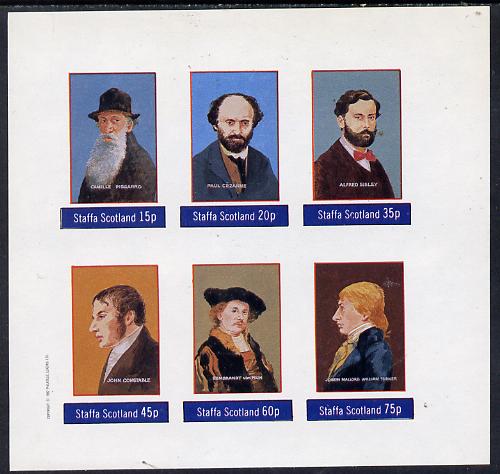 Staffa 1982 Artists (Pissarro, Constable, Turner, etc) imperf set of 6 values (15p to 75p) unmounted mint, stamps on arts     personalities      pissarro    cezanne    sisley    constable    rembrandt    turner    