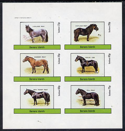 Bernera 1982 Ponies (Highland, Shetland, Exmoor etc) imperf set of 6 values (15p to 75p) unmounted mint, stamps on animals    horses