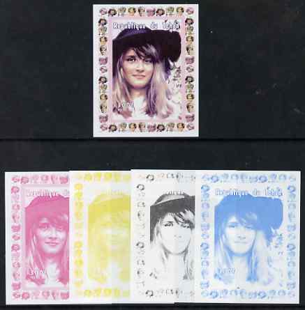 Chad 1997 Princess Diana 300f series #1 imperf deluxe sheet the set of 5 progressive proofs comprising the 4 individual colours plus all 4-colour composite, unmounted min..., stamps on personalities, stamps on diana, stamps on royalty, stamps on women