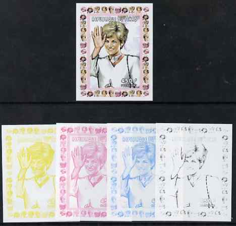 Chad 1997 Princess Diana 450f series #9 imperf deluxe sheet the set of 5 progressive proofs comprising the 4 individual colours plus all 4-colour composite, unmounted mint, stamps on , stamps on  stamps on personalities, stamps on  stamps on diana, stamps on  stamps on royalty, stamps on  stamps on women