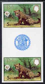 Belize 1983 WWF - Jaguar 5c (Jaguar Cub) imperf inter-paneau gutter pair from uncut proof sheet, unmounted mint, as SG 756, stamps on animals, stamps on cats, stamps on  wwf , stamps on 