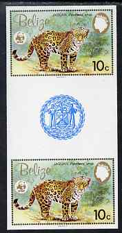 Belize 1983 WWF - Jaguar 10c (Adult Jaguar) imperf inter-paneau gutter pair from uncut proof sheet, unmounted mint, as SG 757, stamps on animals, stamps on cats, stamps on  wwf , stamps on 
