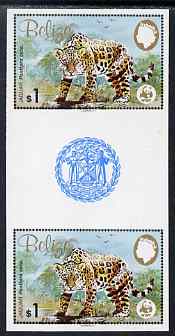Belize 1983 WWF - Jaguar $1 (Jaguar on rock) imperf inter-paneau gutter pair from uncut proof sheet, unmounted mint, as SG 759, stamps on animals, stamps on cats, stamps on  wwf , stamps on 