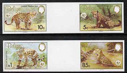 Belize 1983 WWF - Jaguar the set of 4 in imperf inter-paneau se-tenant horizontal gutter pairs from uncut proof sheet, unmounted mint and rare, as SG 756-9, stamps on animals, stamps on cats, stamps on  wwf , stamps on 
