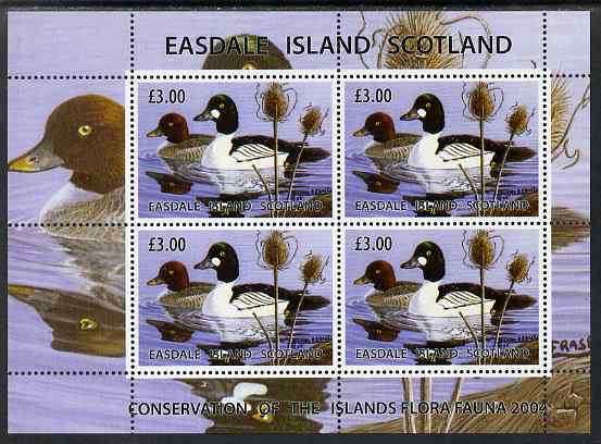 Easdale 2004 Conservation sheetlet containing 4 x \A33 values showing Ducks, unmounted mint , stamps on birds, stamps on ducks, stamps on 